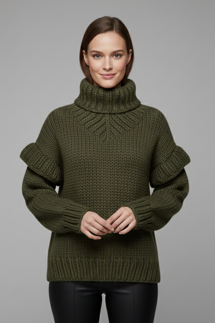 Olive | Classic Chunky Roll Neck Womens Knit Jumper