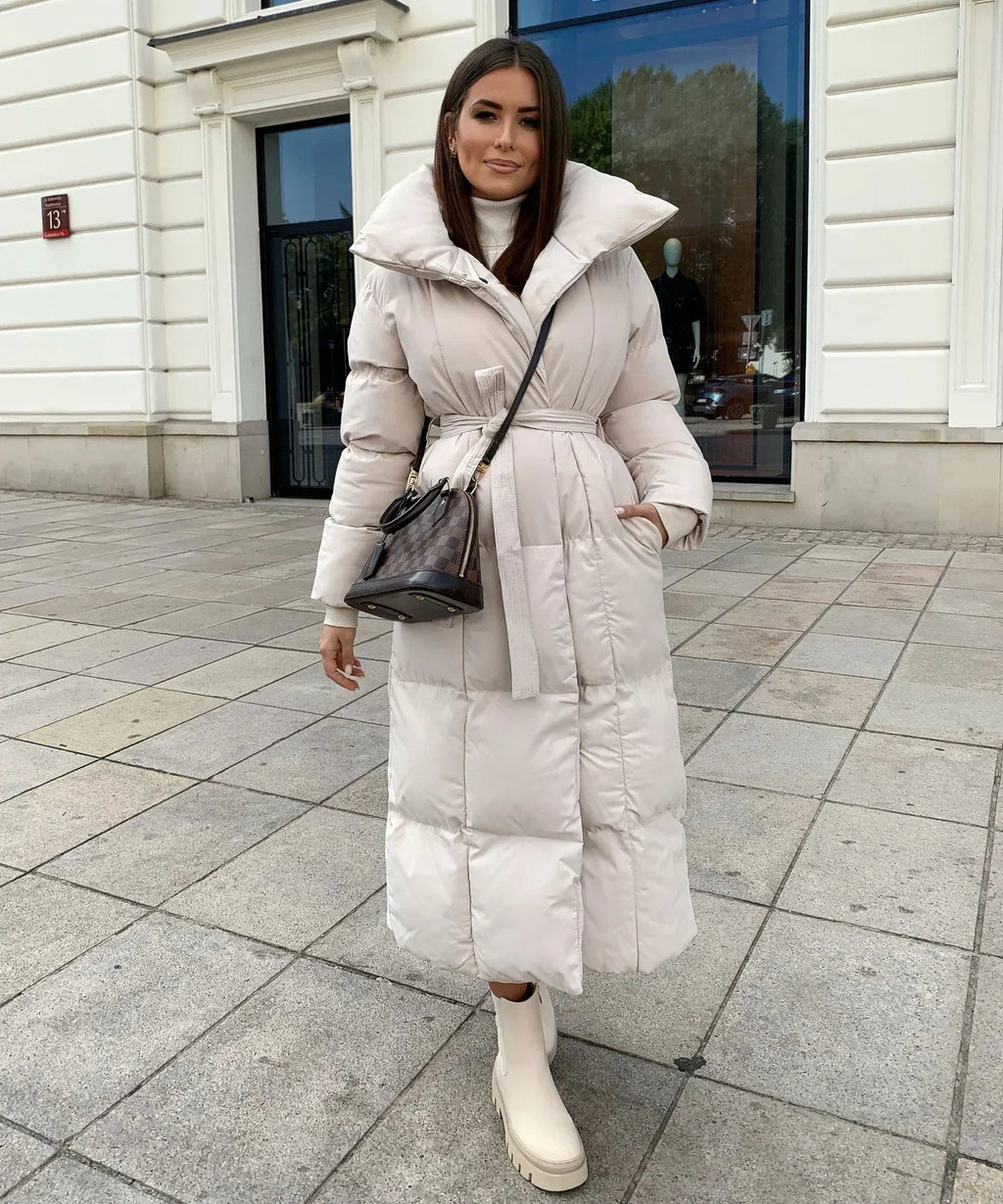 Olive | Elegant Belted Long Puffer Coat