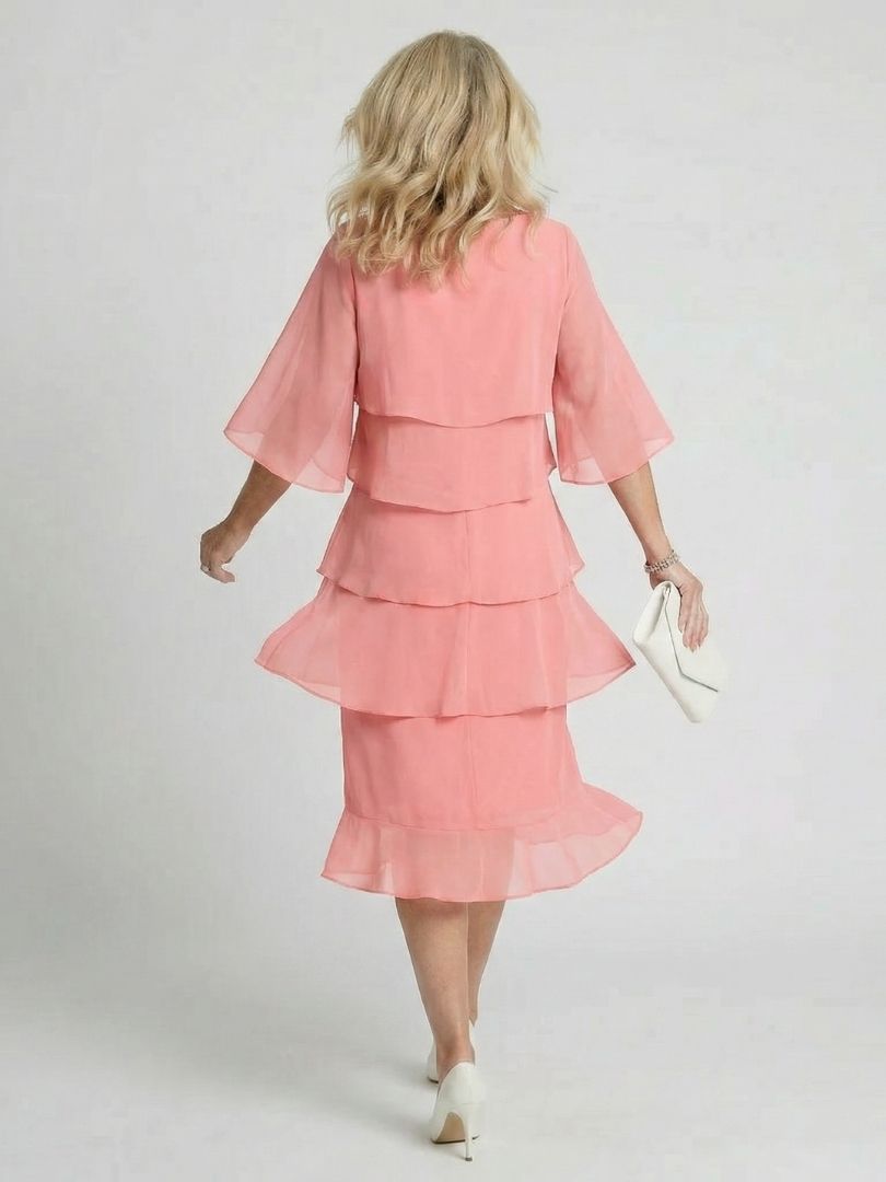 Olive | Relaxed Tiered Midi Christmas Dress with Flutter Sleeves