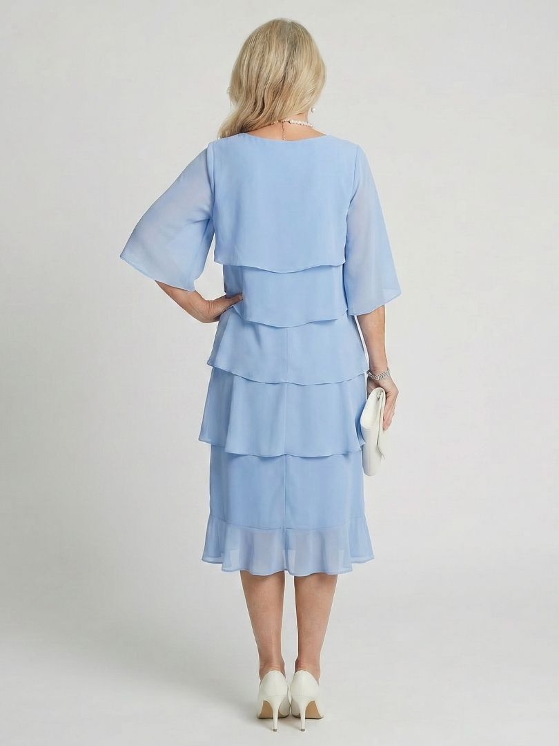 Olive | Relaxed Tiered Midi Christmas Dress with Flutter Sleeves