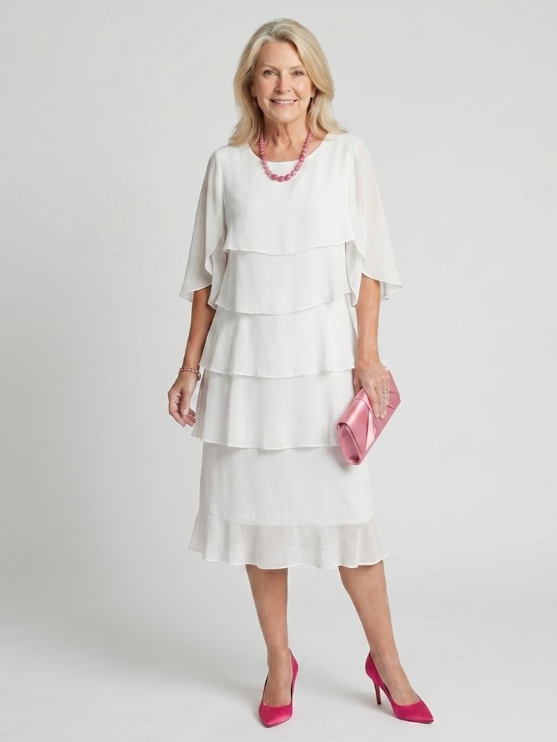 Olive | Relaxed Tiered Midi Christmas Dress with Flutter Sleeves