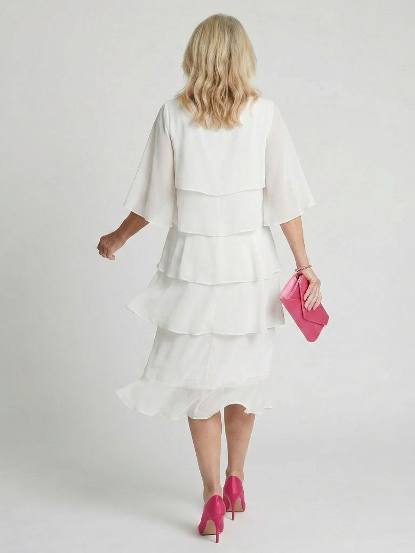 Olive | Relaxed Tiered Midi Christmas Dress with Flutter Sleeves