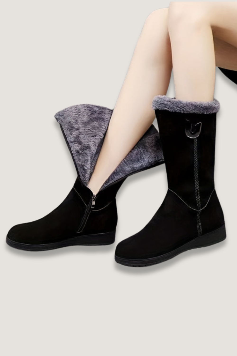 Olive | Sophisticated Fur-Lined Mid-Calf Snow Boots