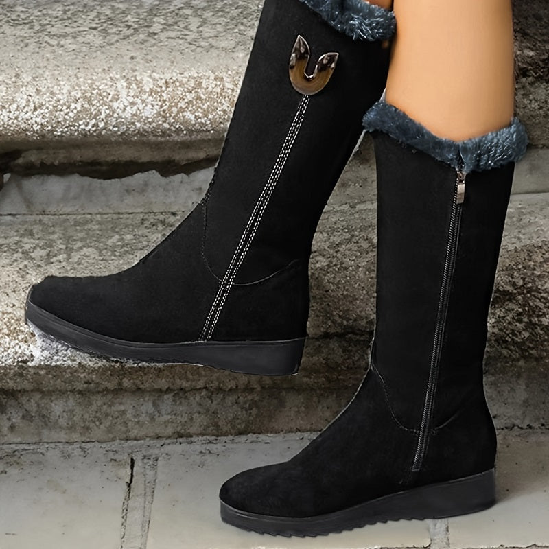 Olive | Sophisticated Fur-Lined Mid-Calf Snow Boots