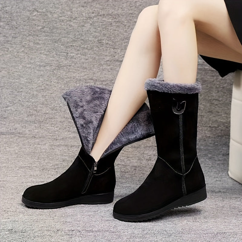 Olive | Sophisticated Fur-Lined Mid-Calf Snow Boots