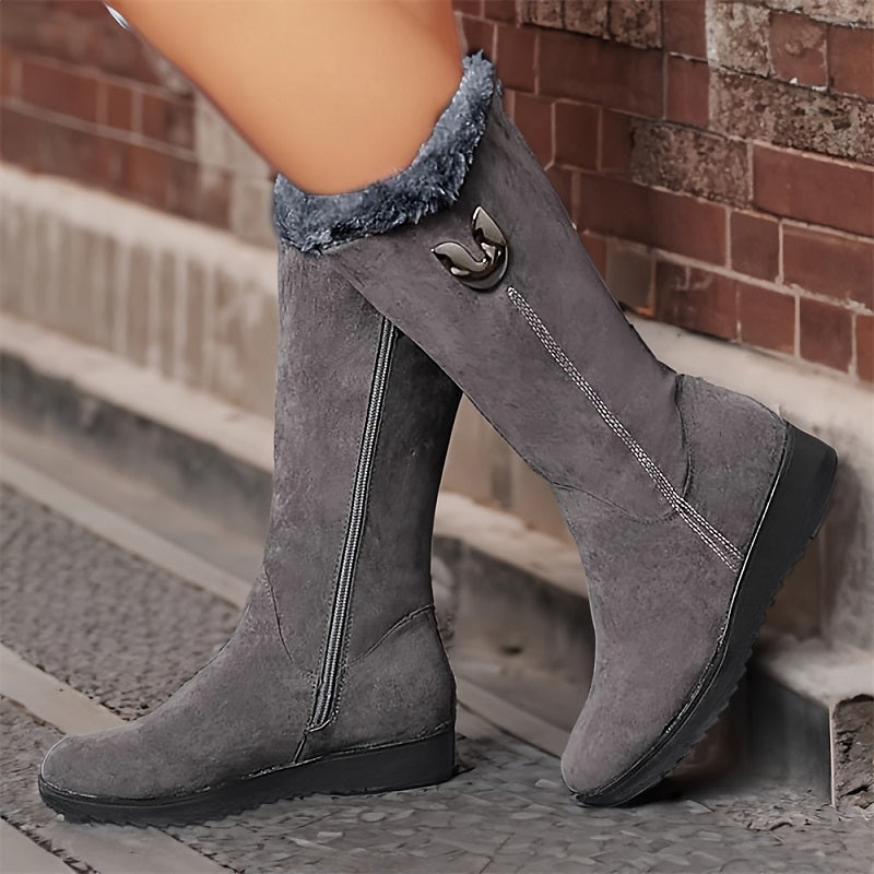 Olive | Sophisticated Fur-Lined Mid-Calf Snow Boots