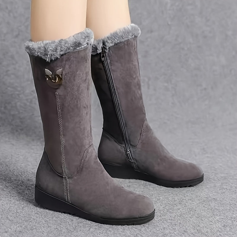 Olive | Sophisticated Fur-Lined Mid-Calf Snow Boots