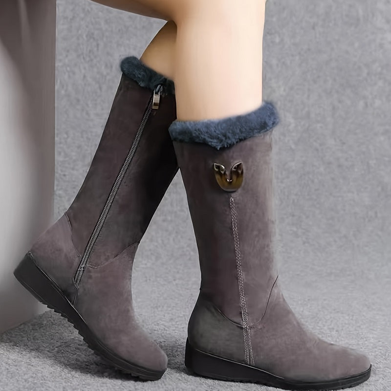 Olive | Sophisticated Fur-Lined Mid-Calf Snow Boots
