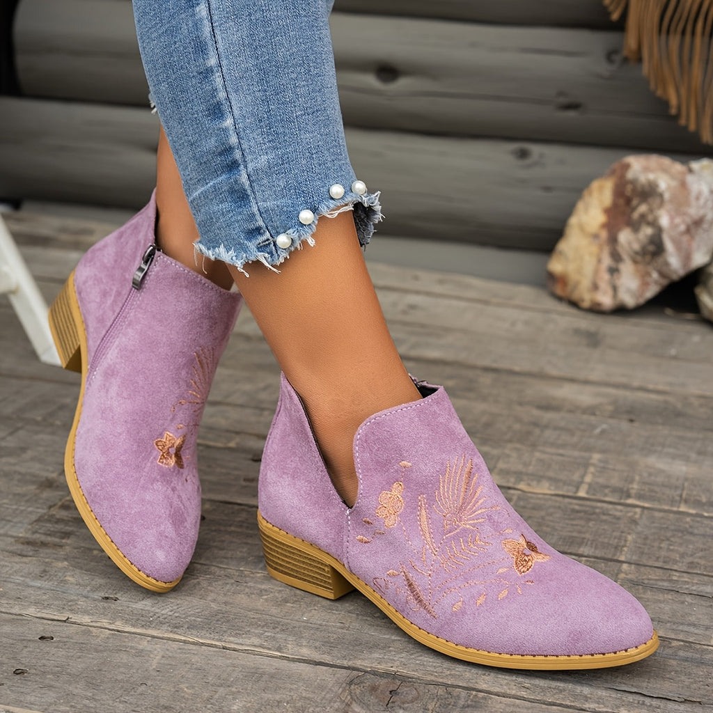 Olivia | Elegant Embroidered Pointed Toe Ankle Boots