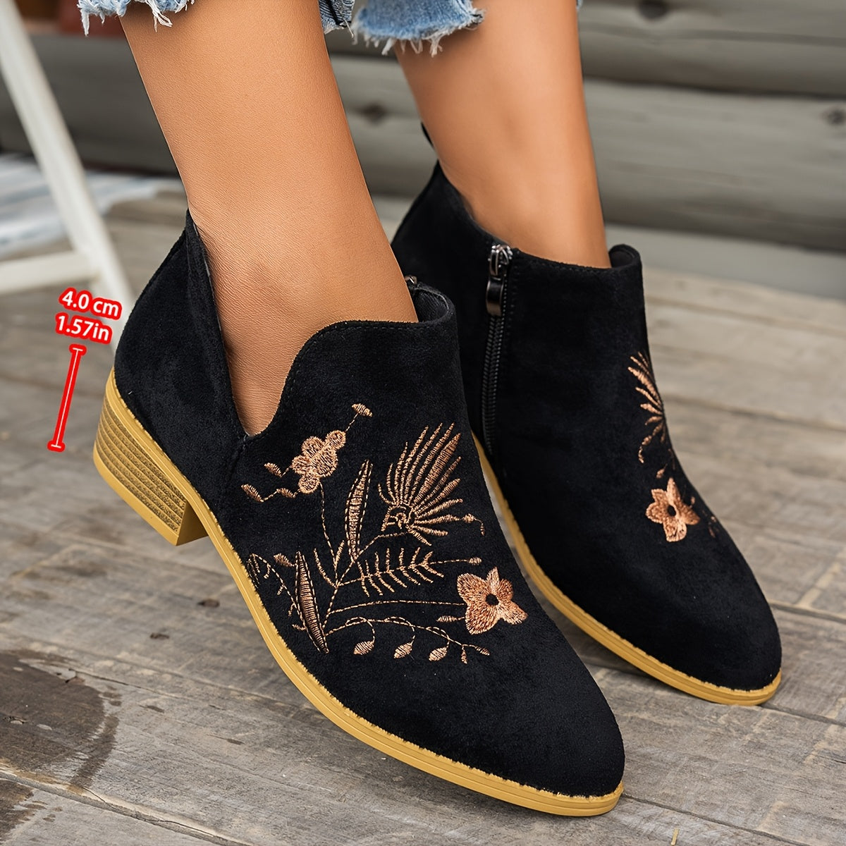 Olivia | Elegant Embroidered Pointed Toe Ankle Boots