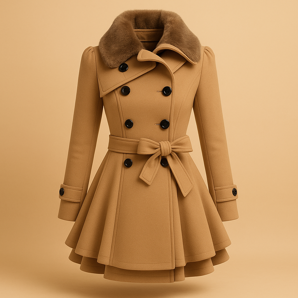 Olivia | Elegant Faux Fur Collar Belted Skater Coat