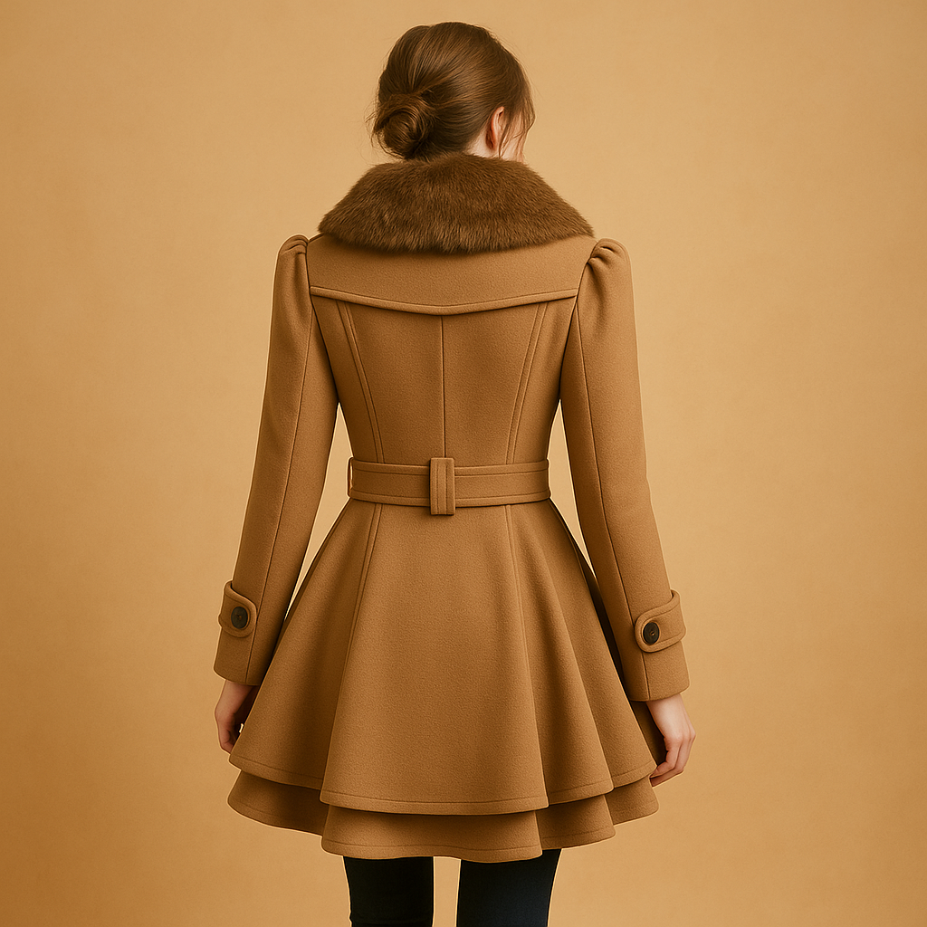 Olivia | Elegant Faux Fur Collar Belted Skater Coat