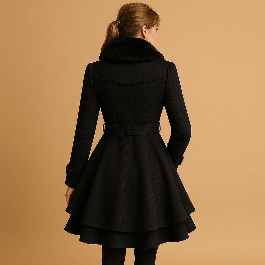 Olivia | Elegant Faux Fur Collar Belted Skater Coat