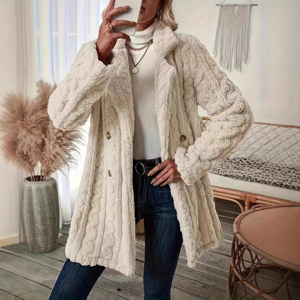 Ophelia | Chic Textured Double-Breasted Faux Fur Coat