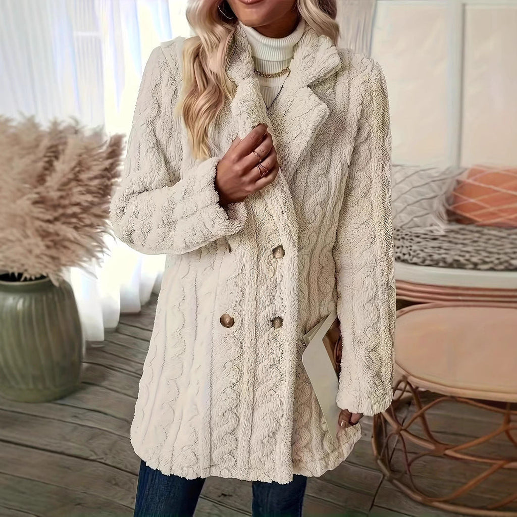 Ophelia | Chic Textured Double-Breasted Faux Fur Coat