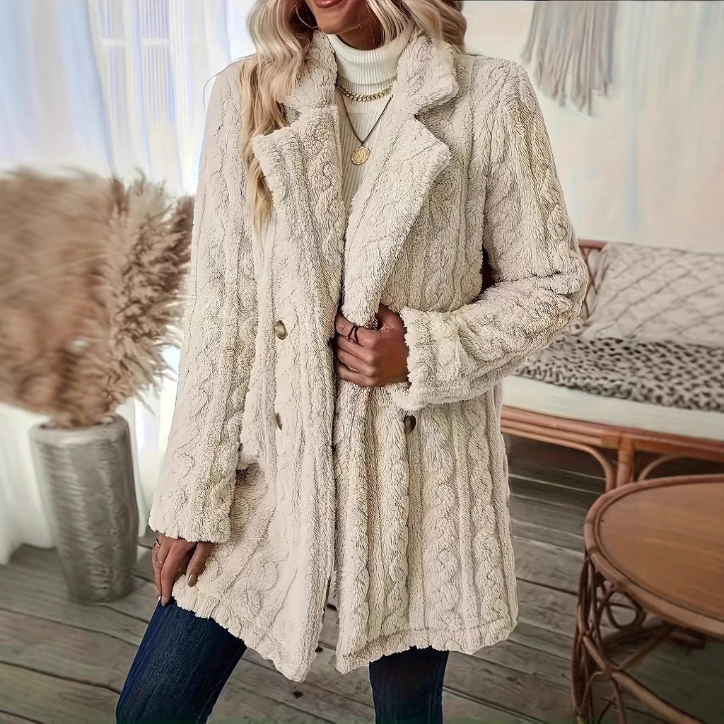 Ophelia | Chic Textured Double-Breasted Faux Fur Coat