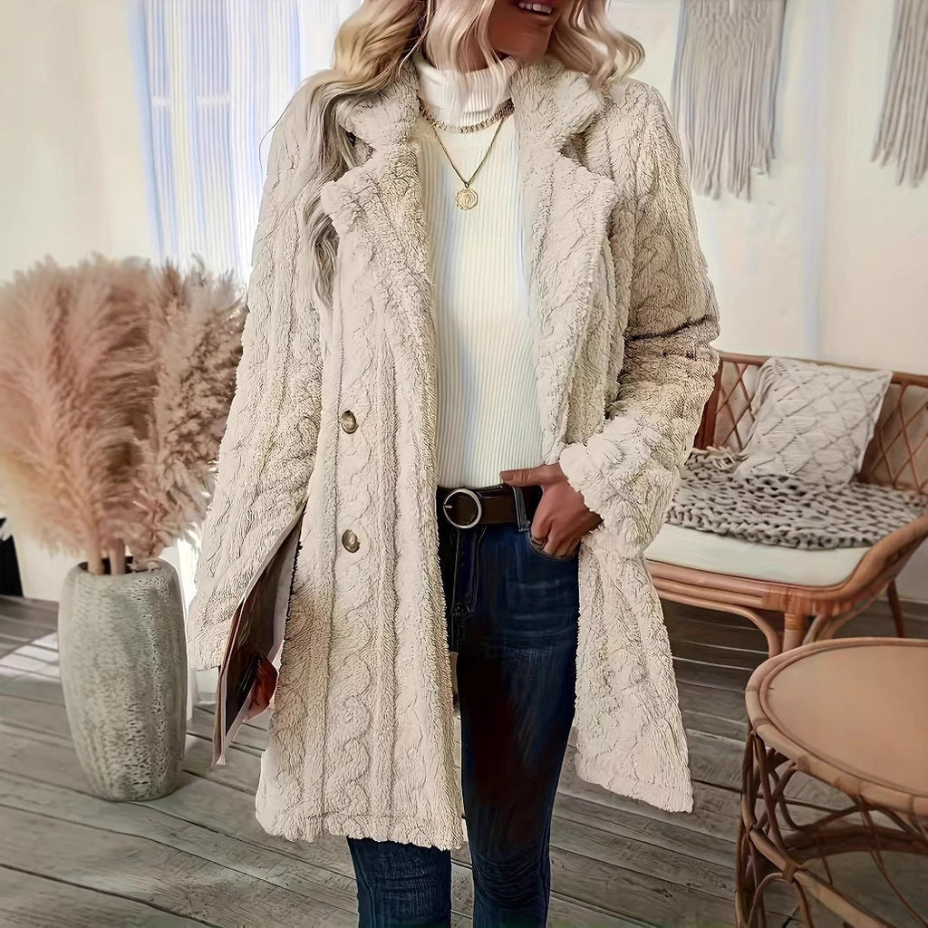Ophelia | Chic Textured Double-Breasted Faux Fur Coat