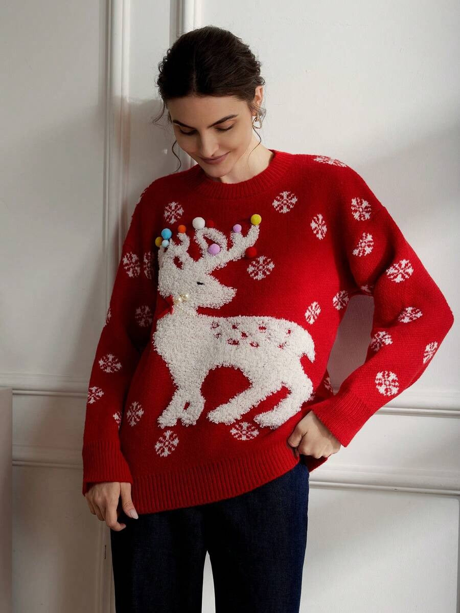 Ophelia | Reindeer Crew Neck Ladies Xmas Jumpers