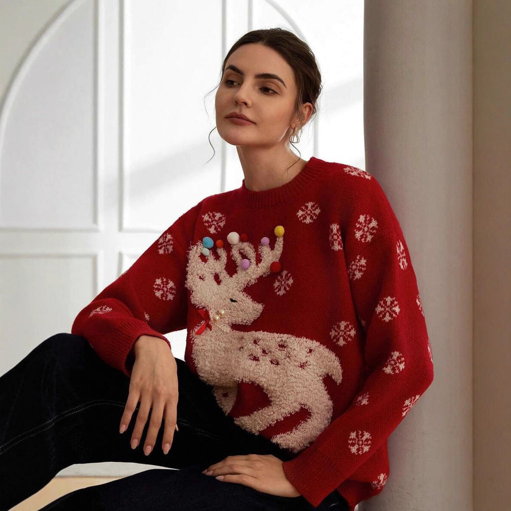 Ophelia | Reindeer Crew Neck Ladies Xmas Jumpers