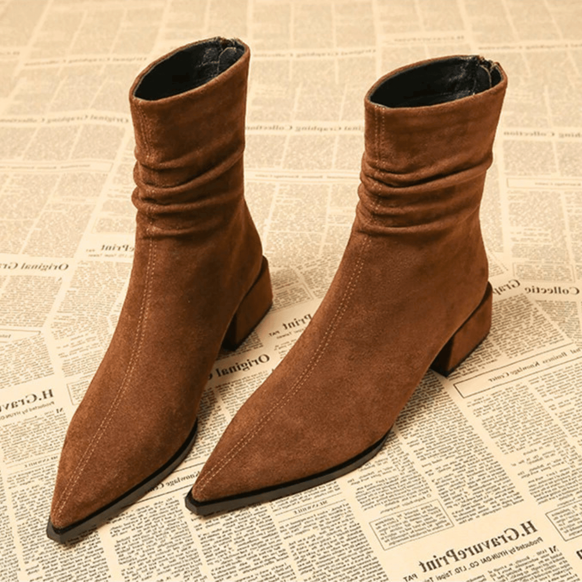 Orla | Classic Slouch Ankle Boots with Pointed Toe Block Heel