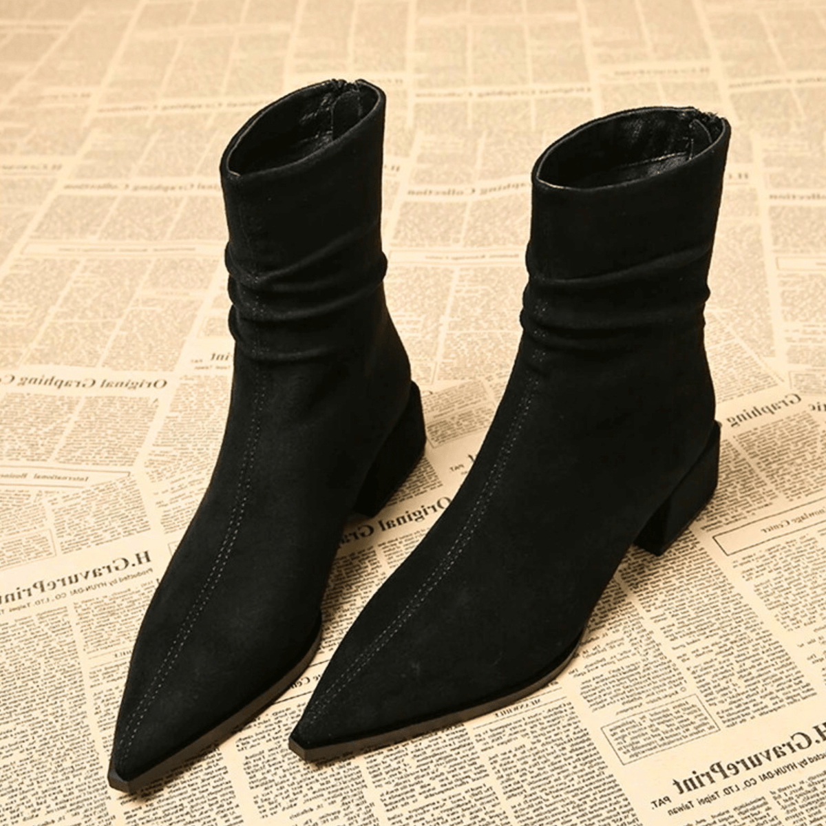 Orla | Classic Slouch Ankle Boots with Pointed Toe Block Heel