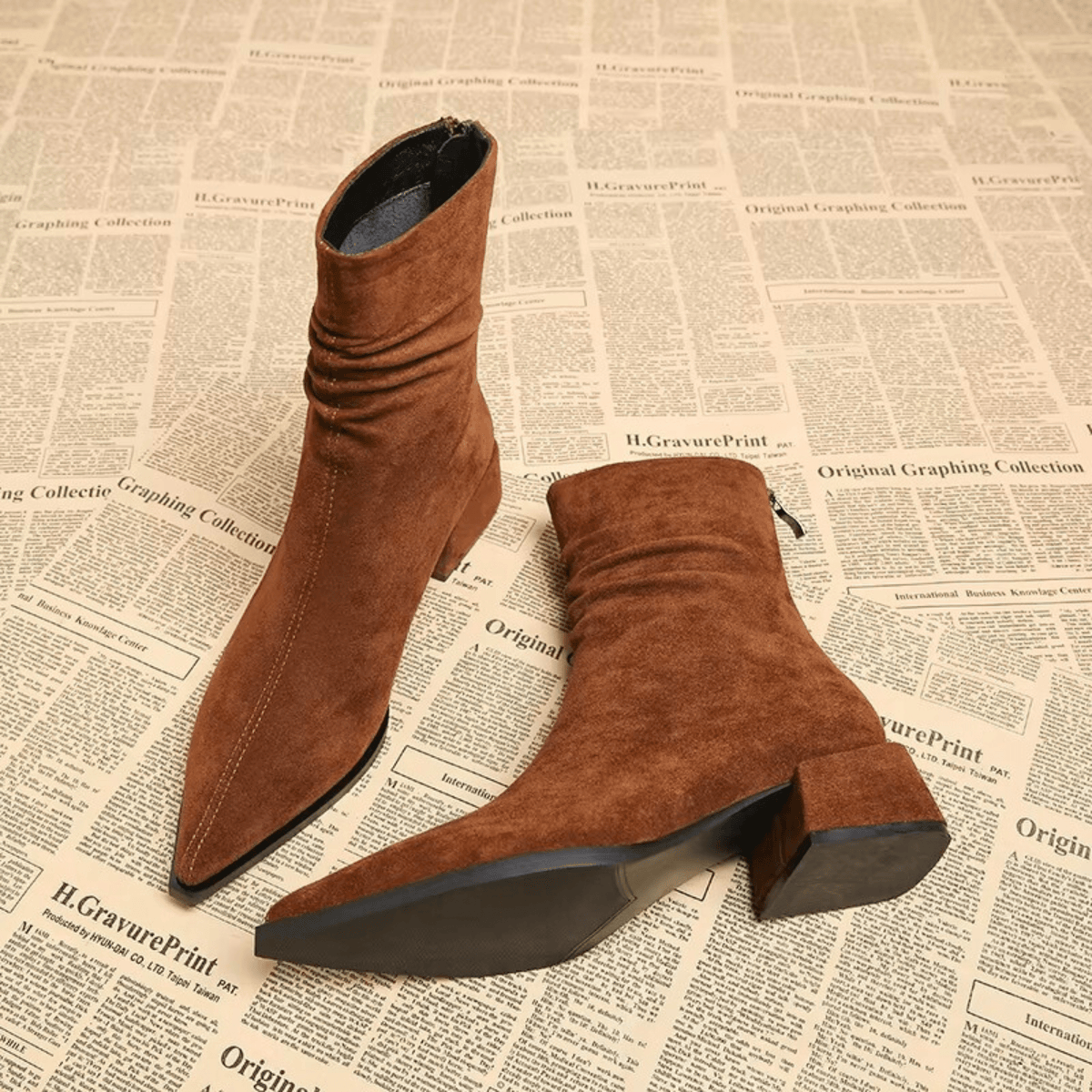 Orla | Classic Slouch Ankle Boots with Pointed Toe Block Heel