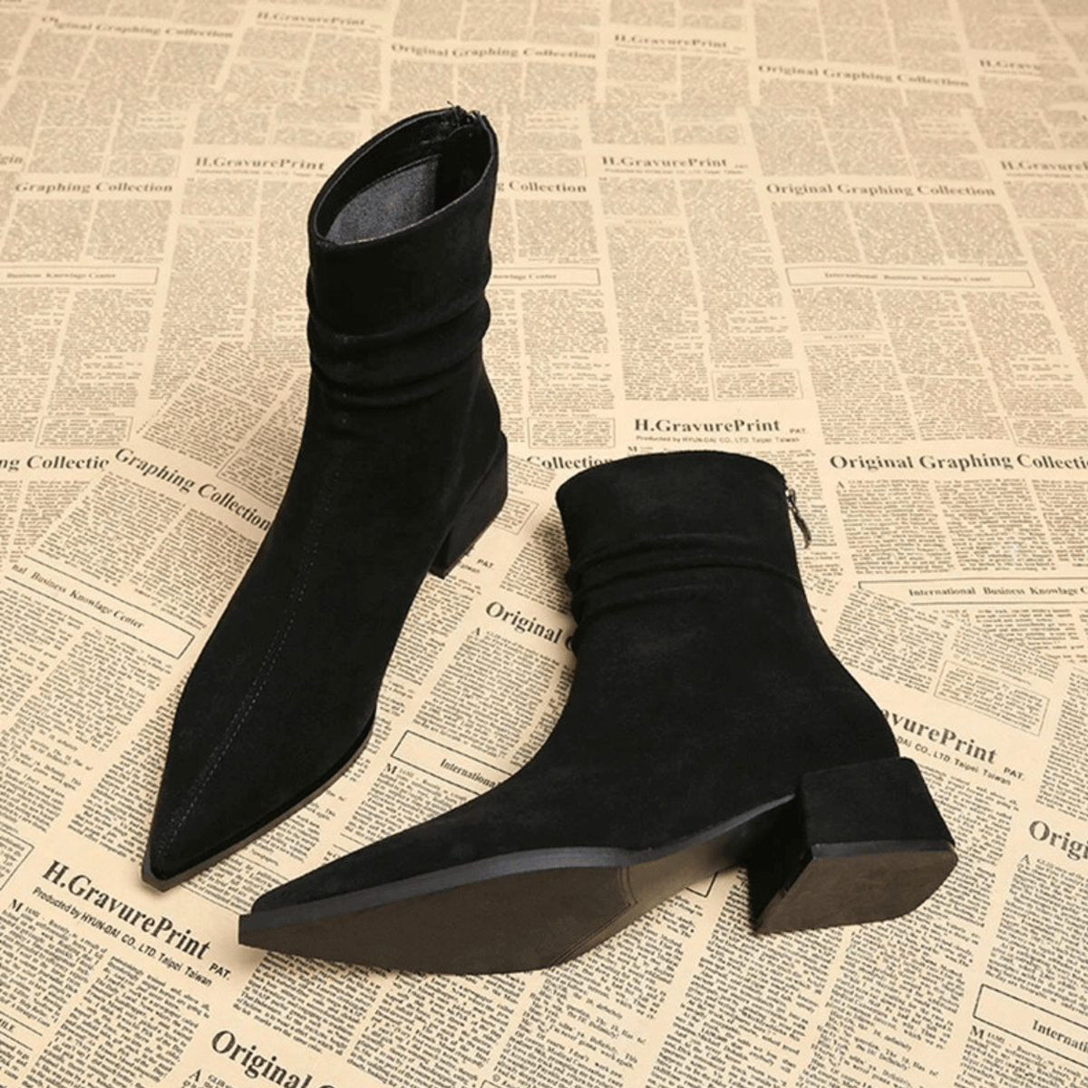 Orla | Classic Slouch Ankle Boots with Pointed Toe Block Heel