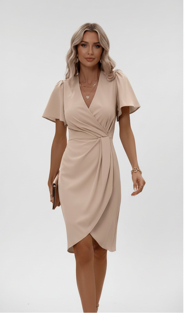 Orla | Polished Wrap V-Neck Christmas Dress with Flutter Sleeves