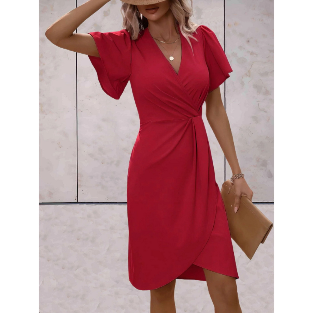 Orla | Polished Wrap V-Neck Christmas Dress with Flutter Sleeves