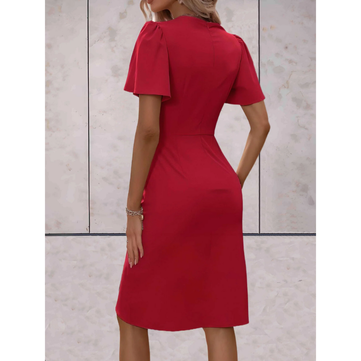 Orla | Polished Wrap V-Neck Christmas Dress with Flutter Sleeves