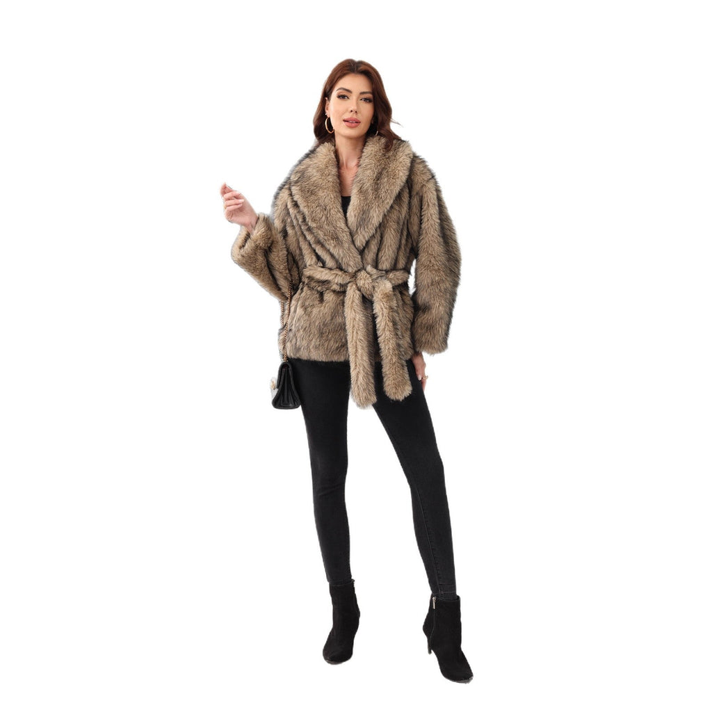Orla | Sophisticated Shawl Collar Faux Fur Coat with Tie Belt