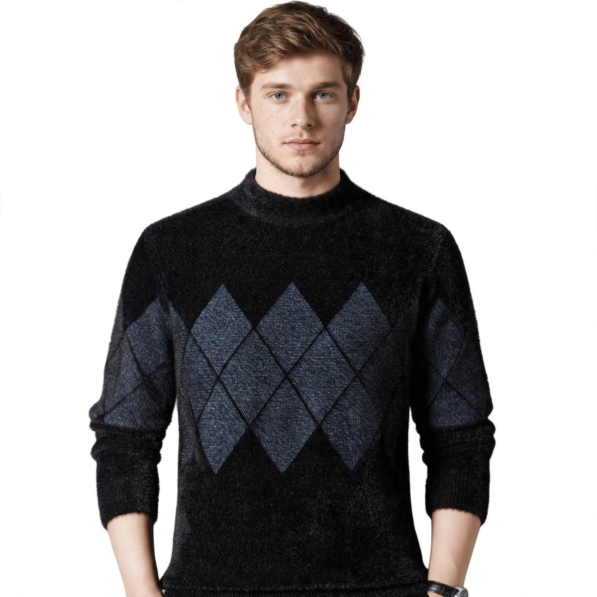 Otis | Long Sleeve Mock Neck Mens Argyle Jumper