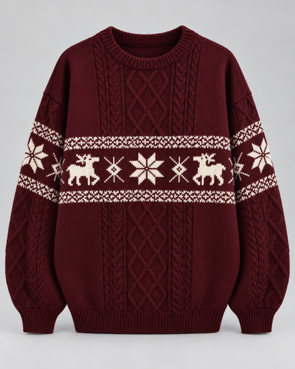 Ottilie | Stylish Cable Knit Reindeer Christmas Jumper for Women