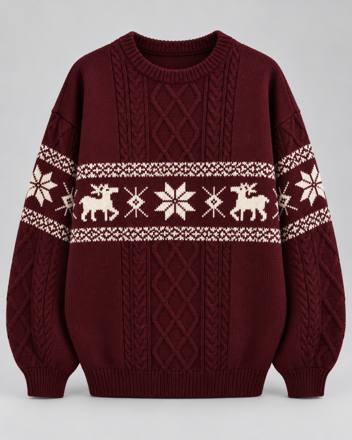 Ottilie | Stylish Cable Knit Reindeer Christmas Jumper for Women