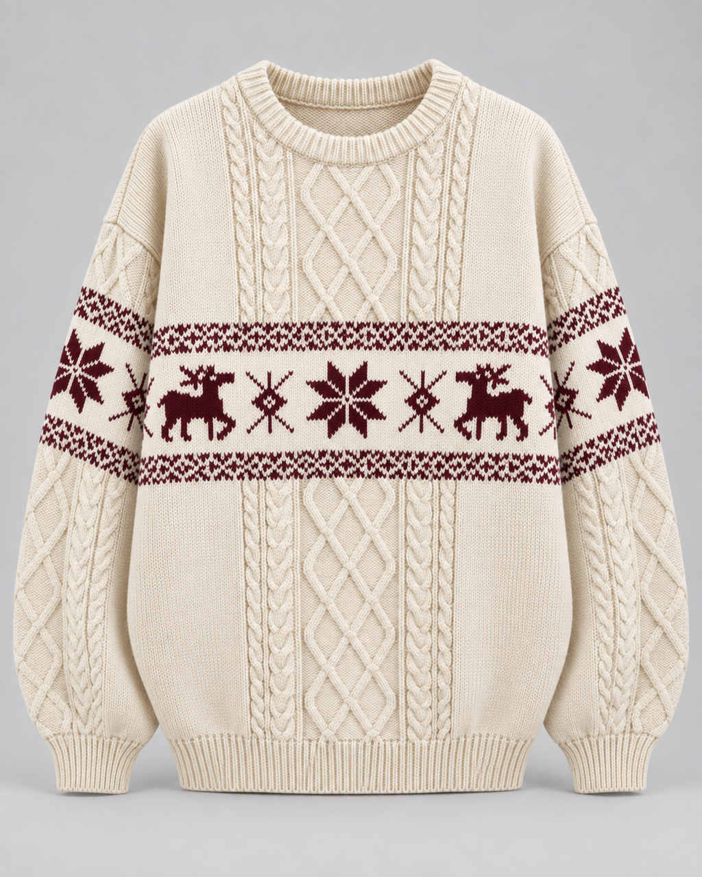 Ottilie | Stylish Cable Knit Reindeer Christmas Jumper for Women