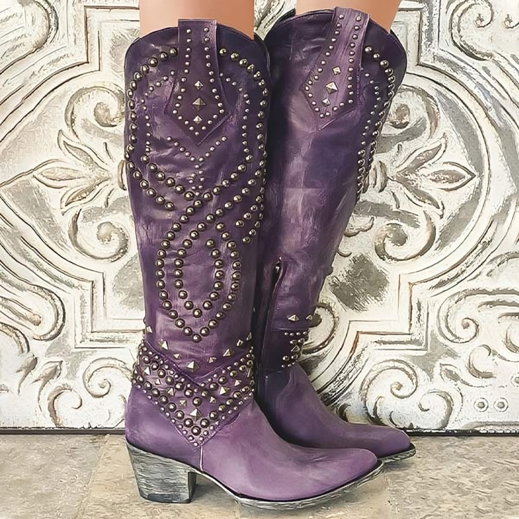 Ottilie | Stylish Studded Western Knee High Boots