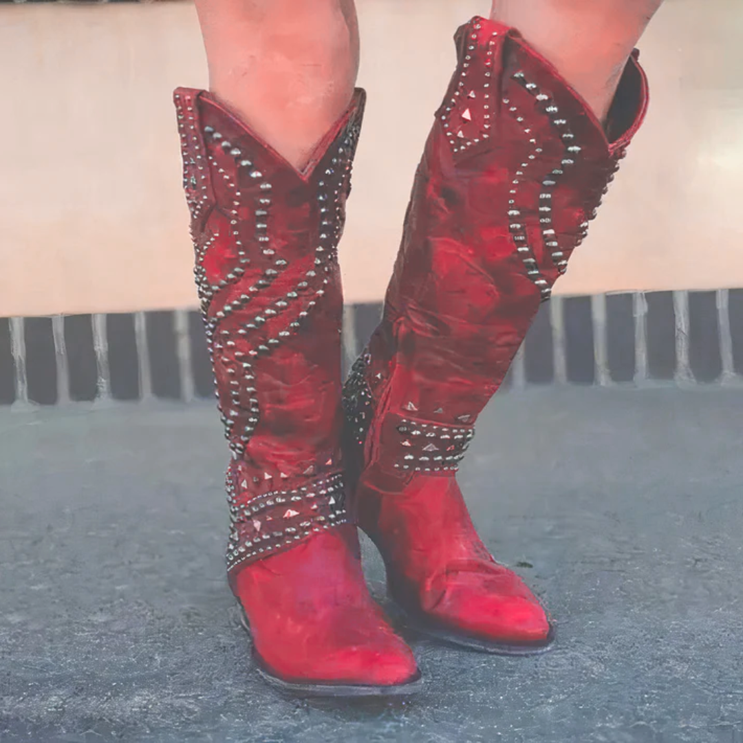 Ottilie | Stylish Studded Western Knee High Boots