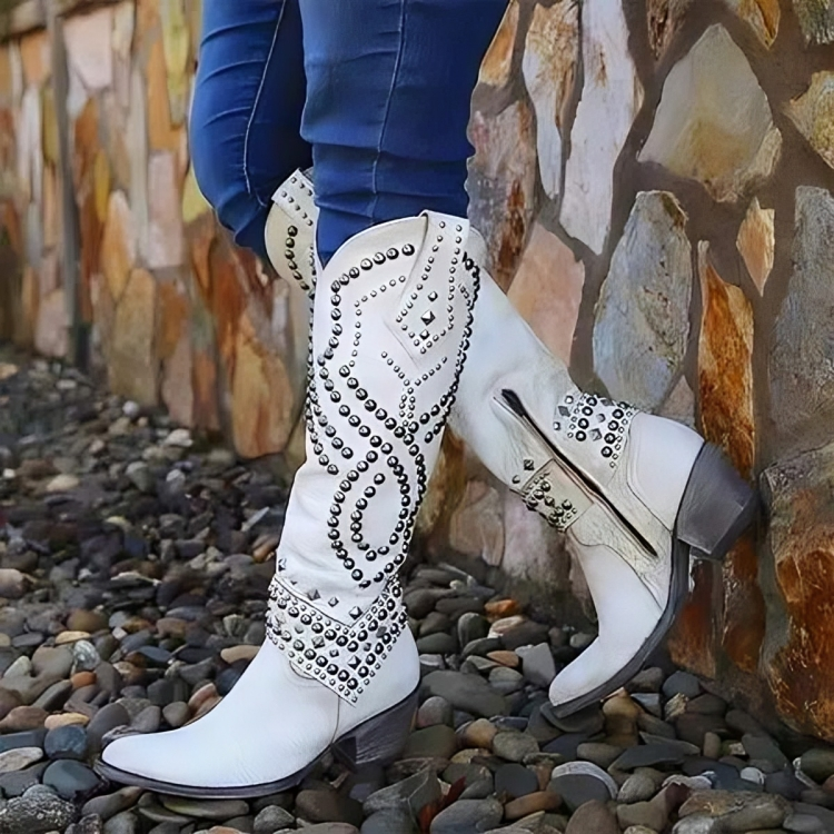 Ottilie | Stylish Studded Western Knee High Boots