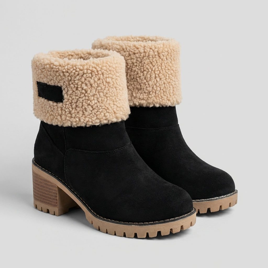 Penelope | Timeless Fleece Cuff Snow Boots with Block Heel