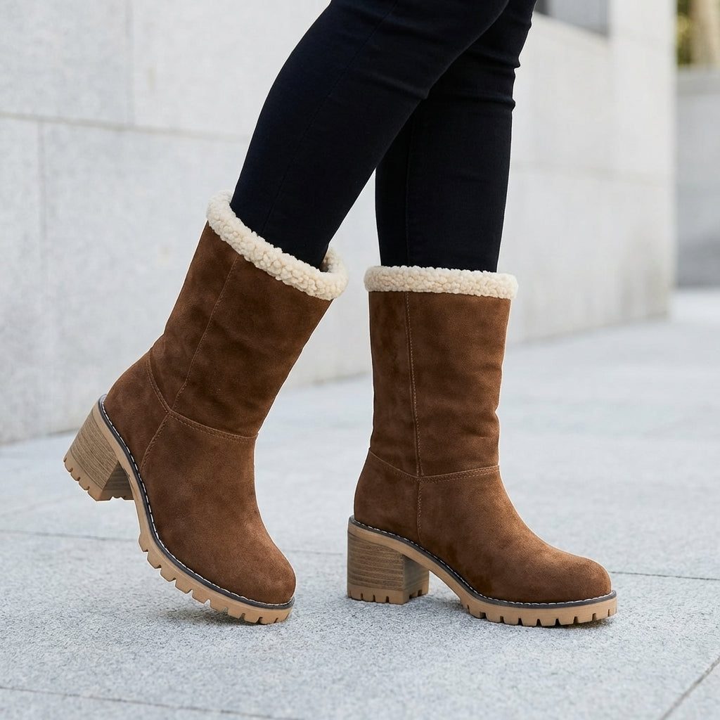 Penelope | Timeless Fleece Cuff Snow Boots with Block Heel