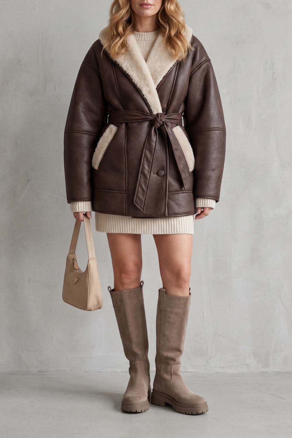 Phoebe | Relaxed Oversized Faux Fur Coat with Tie Belt