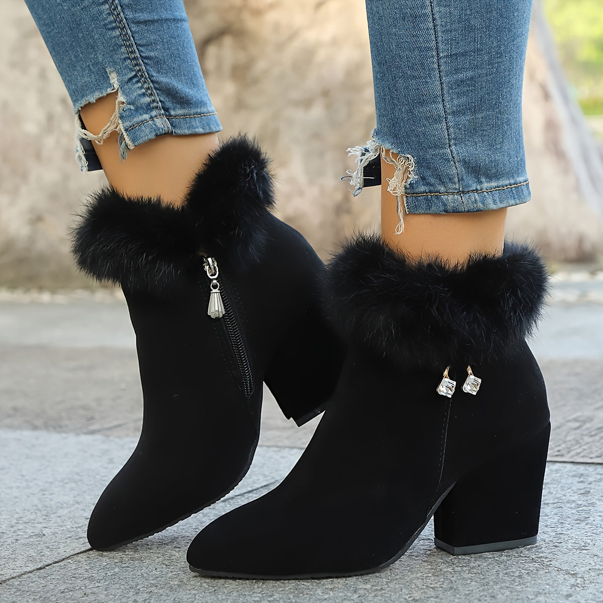 Phoebe | Timeless Plush-Trim Block Heel Womens Boots