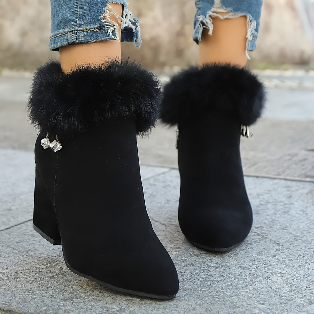 Phoebe | Timeless Plush-Trim Block Heel Womens Boots