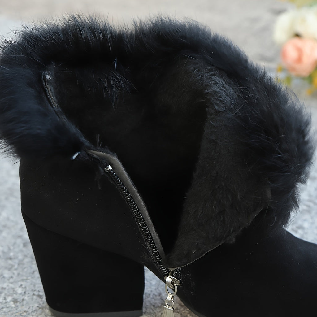 Phoebe | Timeless Plush-Trim Block Heel Womens Boots