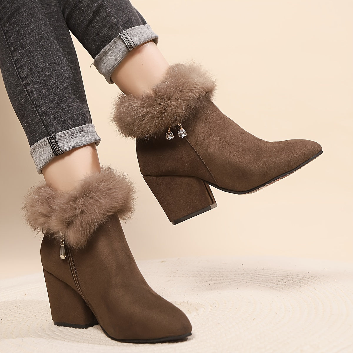 Phoebe | Timeless Plush-Trim Block Heel Womens Boots