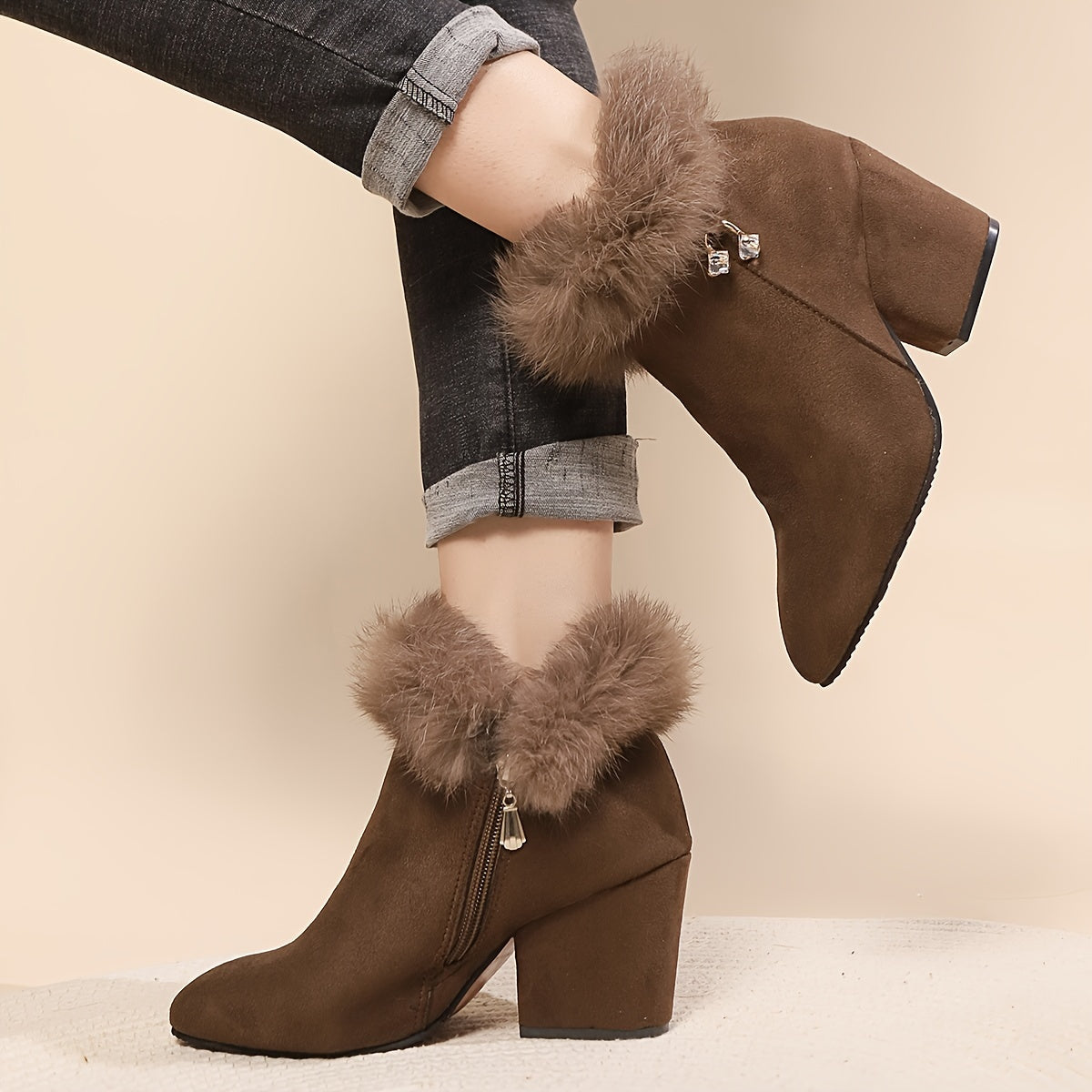 Phoebe | Timeless Plush-Trim Block Heel Womens Boots