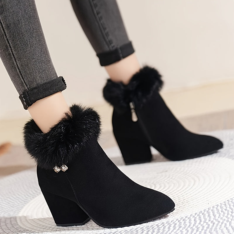 Phoebe | Timeless Plush-Trim Block Heel Womens Boots