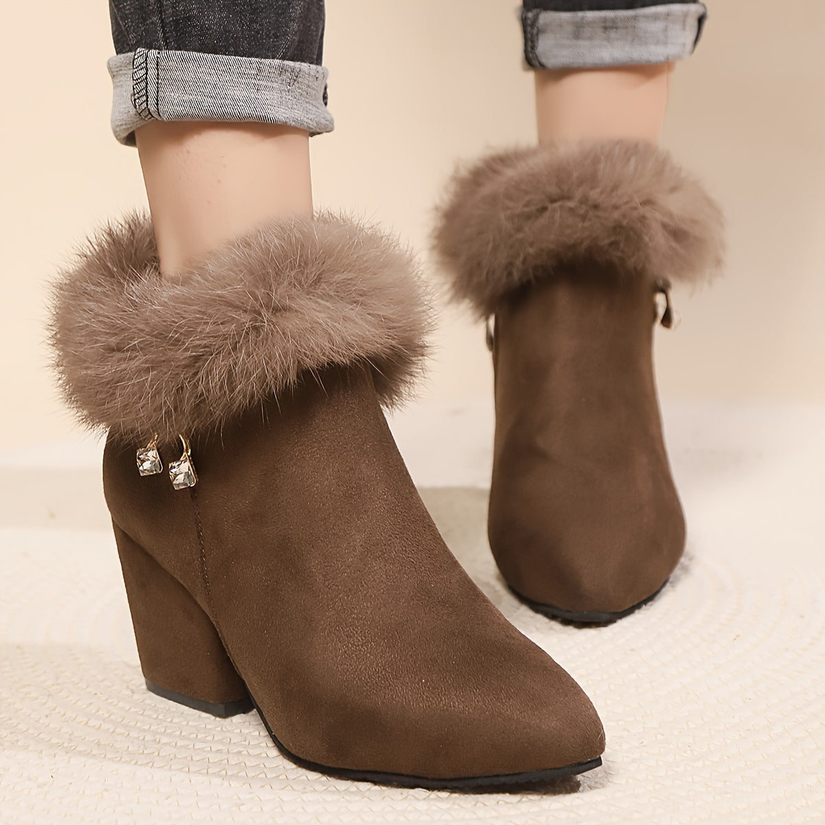 Phoebe | Timeless Plush-Trim Block Heel Womens Boots