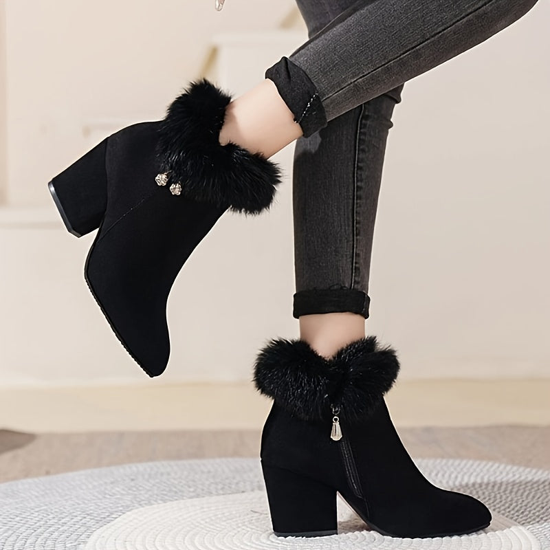 Phoebe | Timeless Plush-Trim Block Heel Womens Boots