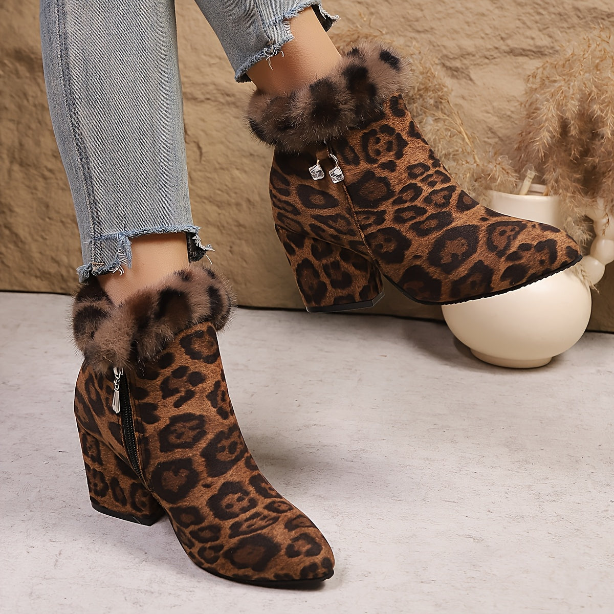 Phoebe | Timeless Plush-Trim Block Heel Womens Boots